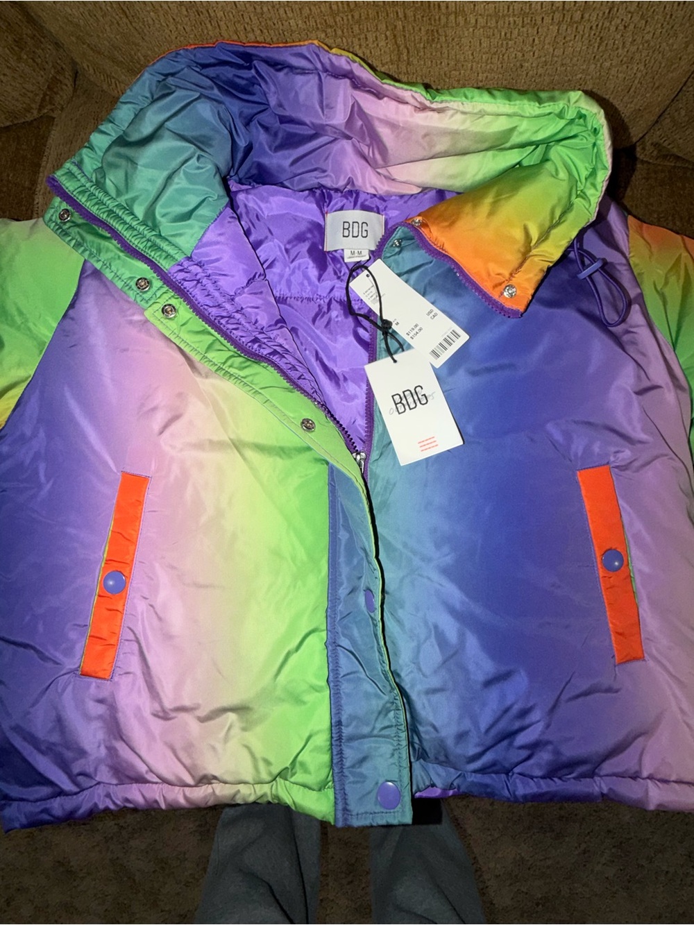 BDG Multicolor Gradient Bomber Jacket in Purple, Green & Blue